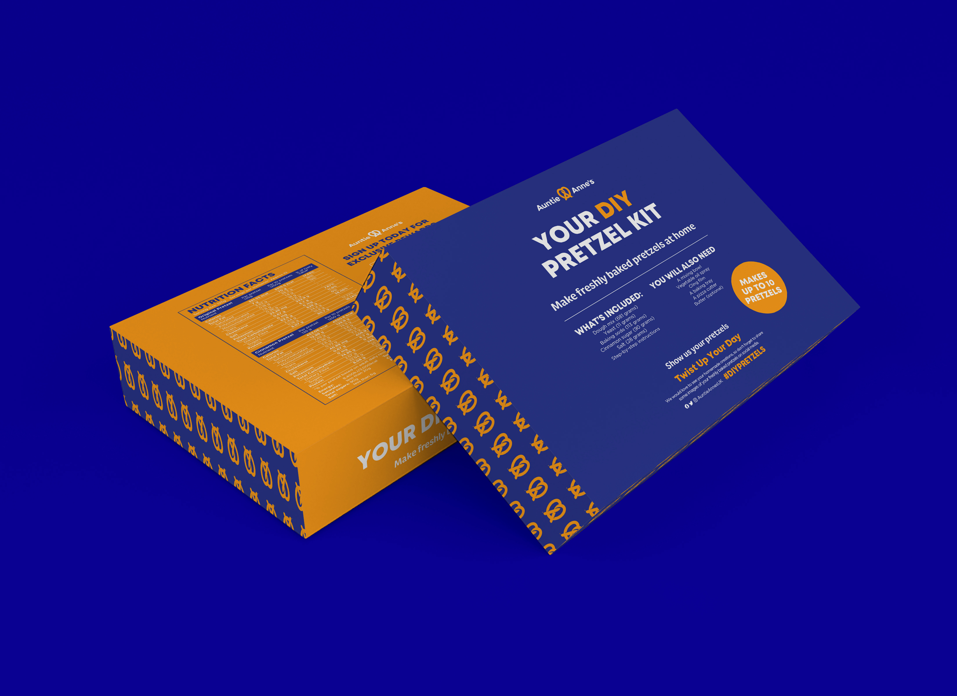 Auntie Anne's DIY Pretzel Kit packaging, front and reverse
