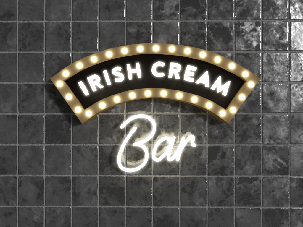 A standing Baileys Treat Bar marquee sign in a terminal