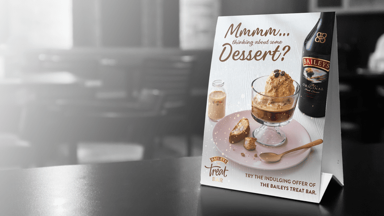 A Baileys Original dessert table-tent card