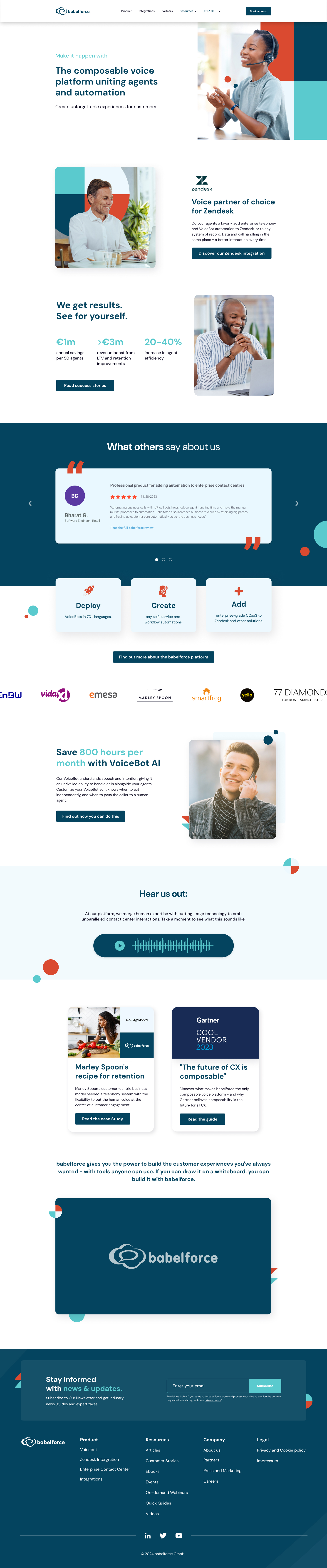 Babelforce redesigned homepage, full length