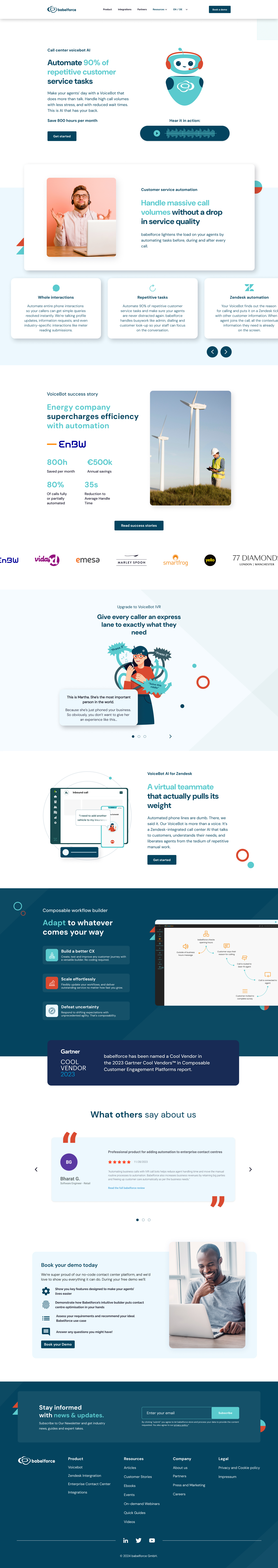 Babelforce Voicebot AI page, full length