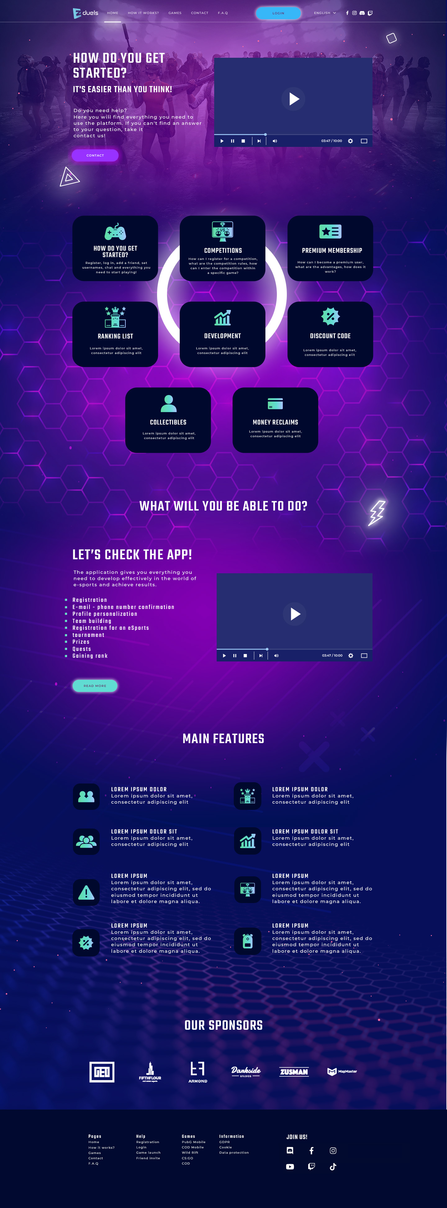 The full EZ Duels how-it-works page design, top to bottom