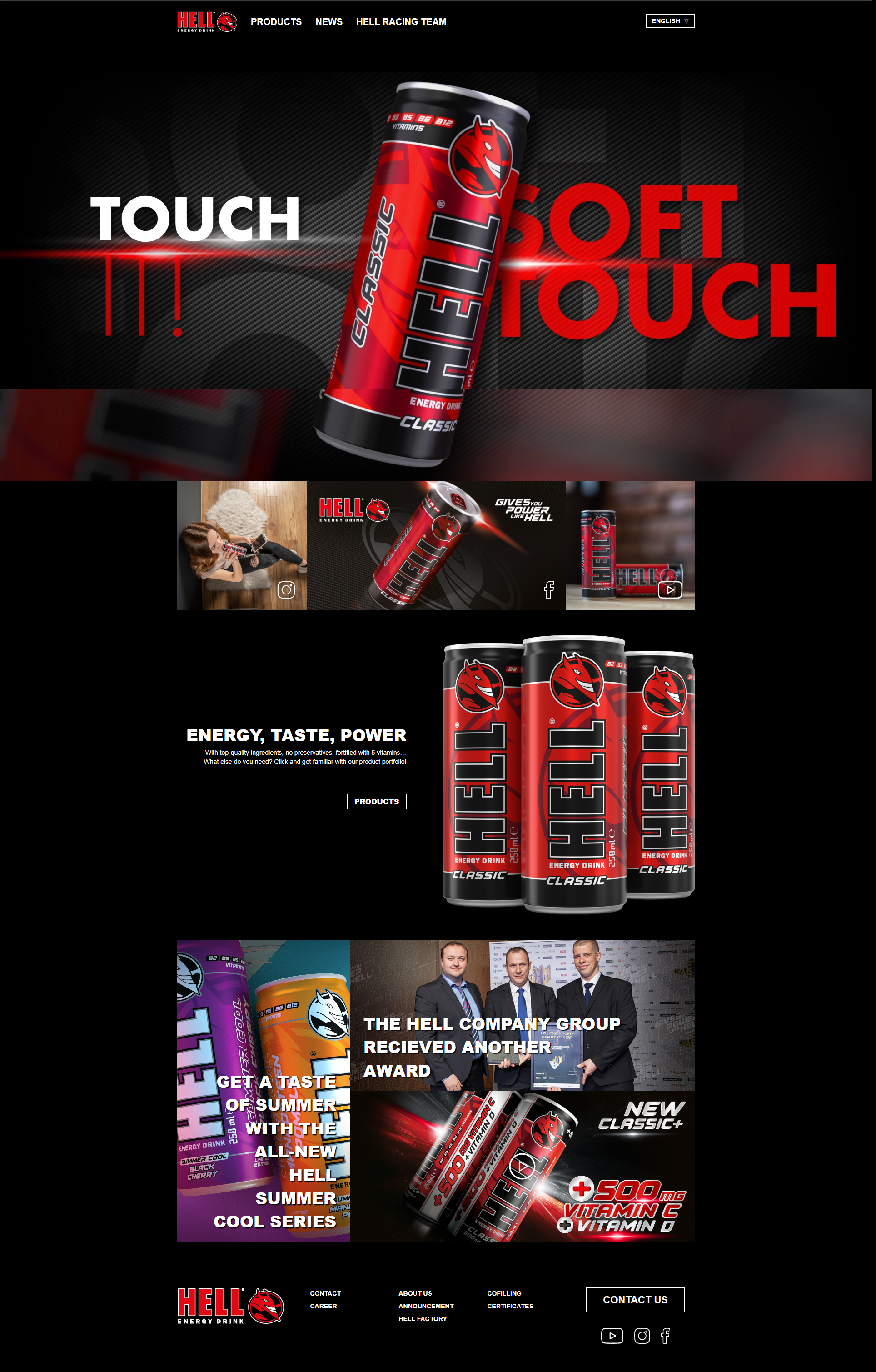 The previous Hell Energy homepage, full length