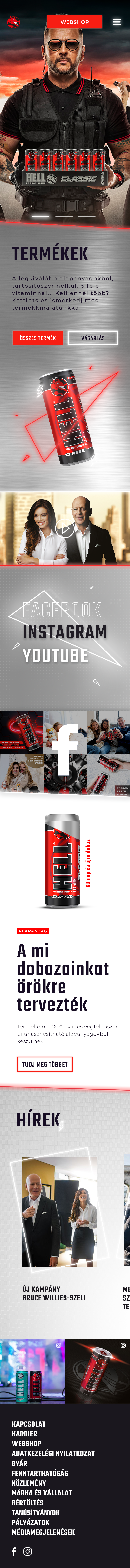 Redesigned Hell Energy homepage on mobile, full length