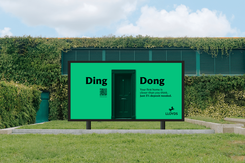 Lloyds 'Ding Dong' billboard special build with a real green front door set into the artwork
