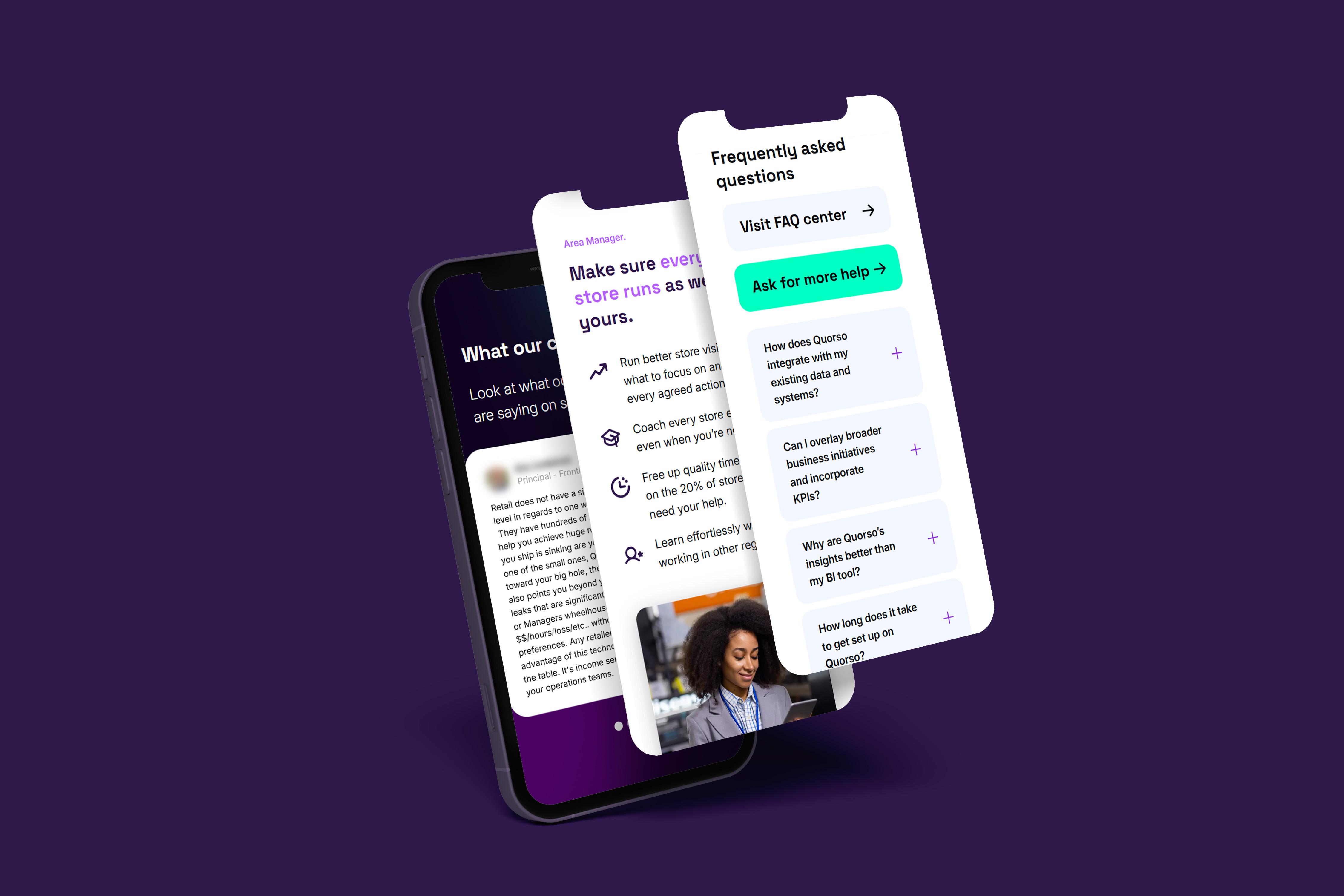 Quorso website shown across mobile screens